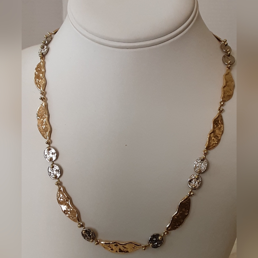 ANNE DICK Hot Lips Two-Tone Hammered Brutalist Silver | Bronze Necklace 20"